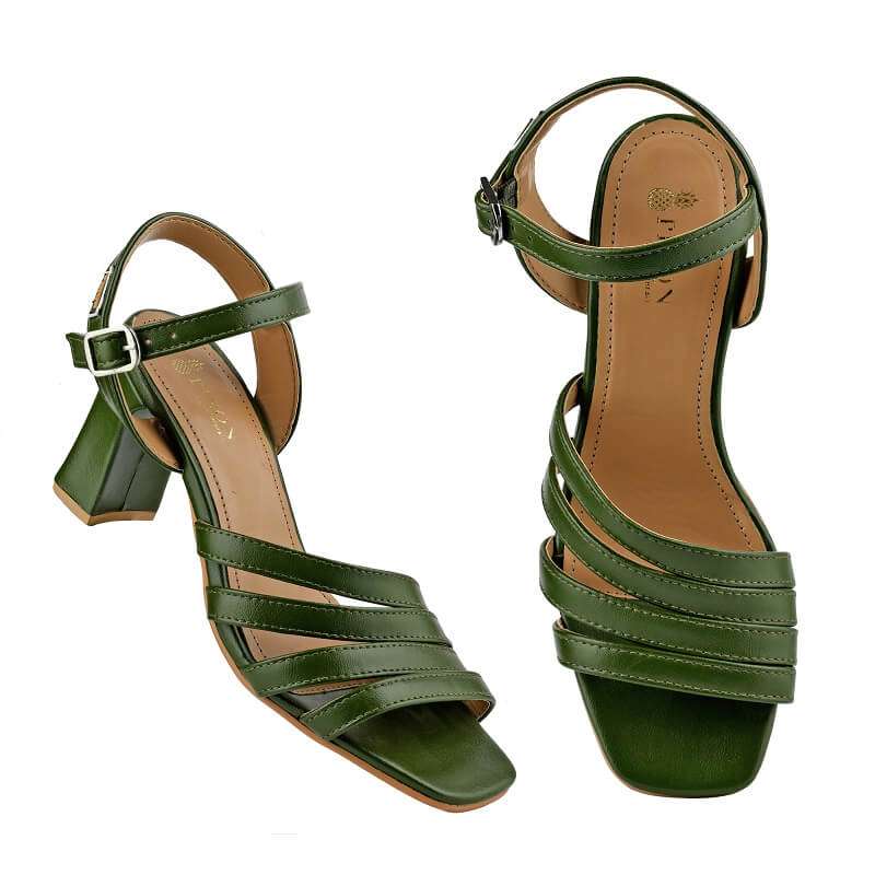 Green Block Heels Sandal with Buckle PINON Green Block Heels Sandal with Buckle PINON