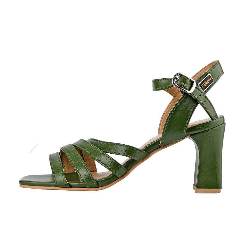 Green Block Heels Sandal with Buckle Pinapparels Shoes Green Block Heels Sandal with Buckle Pinapparels Shoes