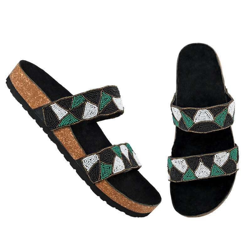 Multi-Colored Cork Sandals Slip-On Sandal (Jungle Green) Pinapparels